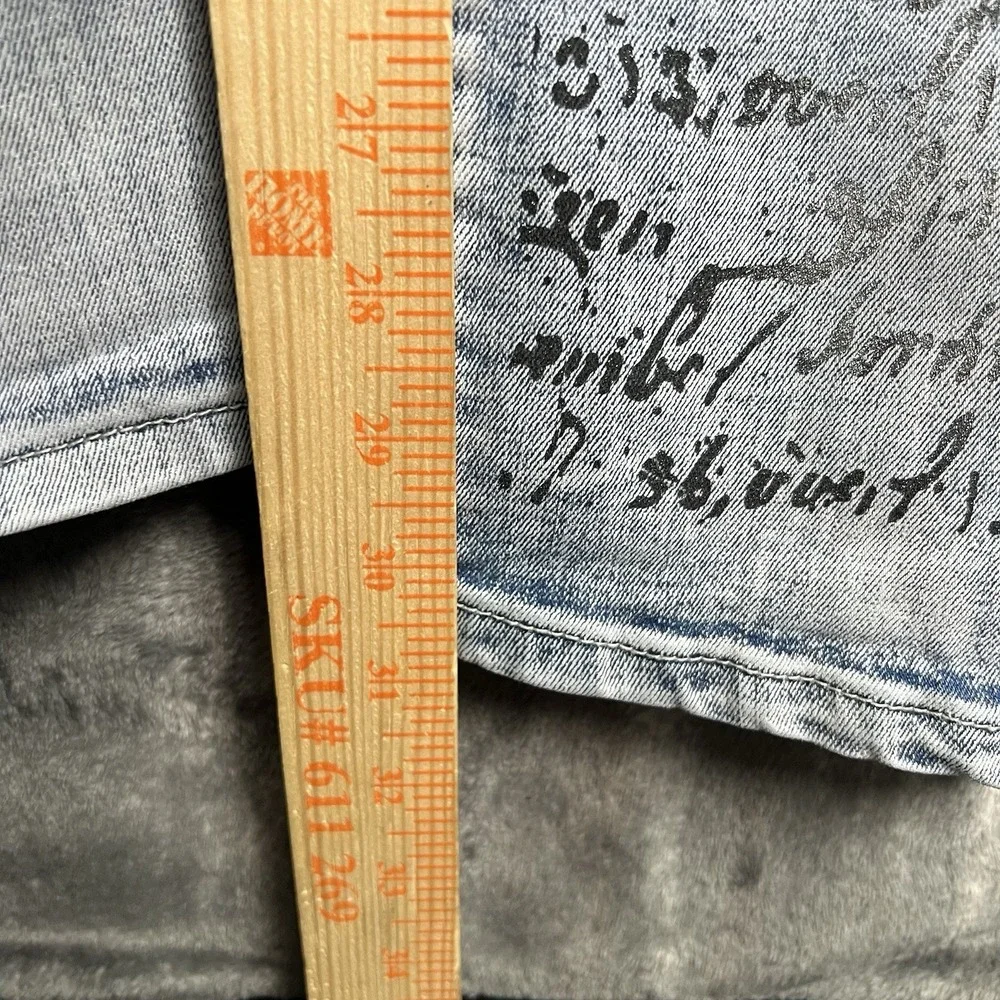 Waimea Moto Skinny Fit Jeans Men's 36x32 Blue Acid Wash Y2K Writing‎ Graffiti